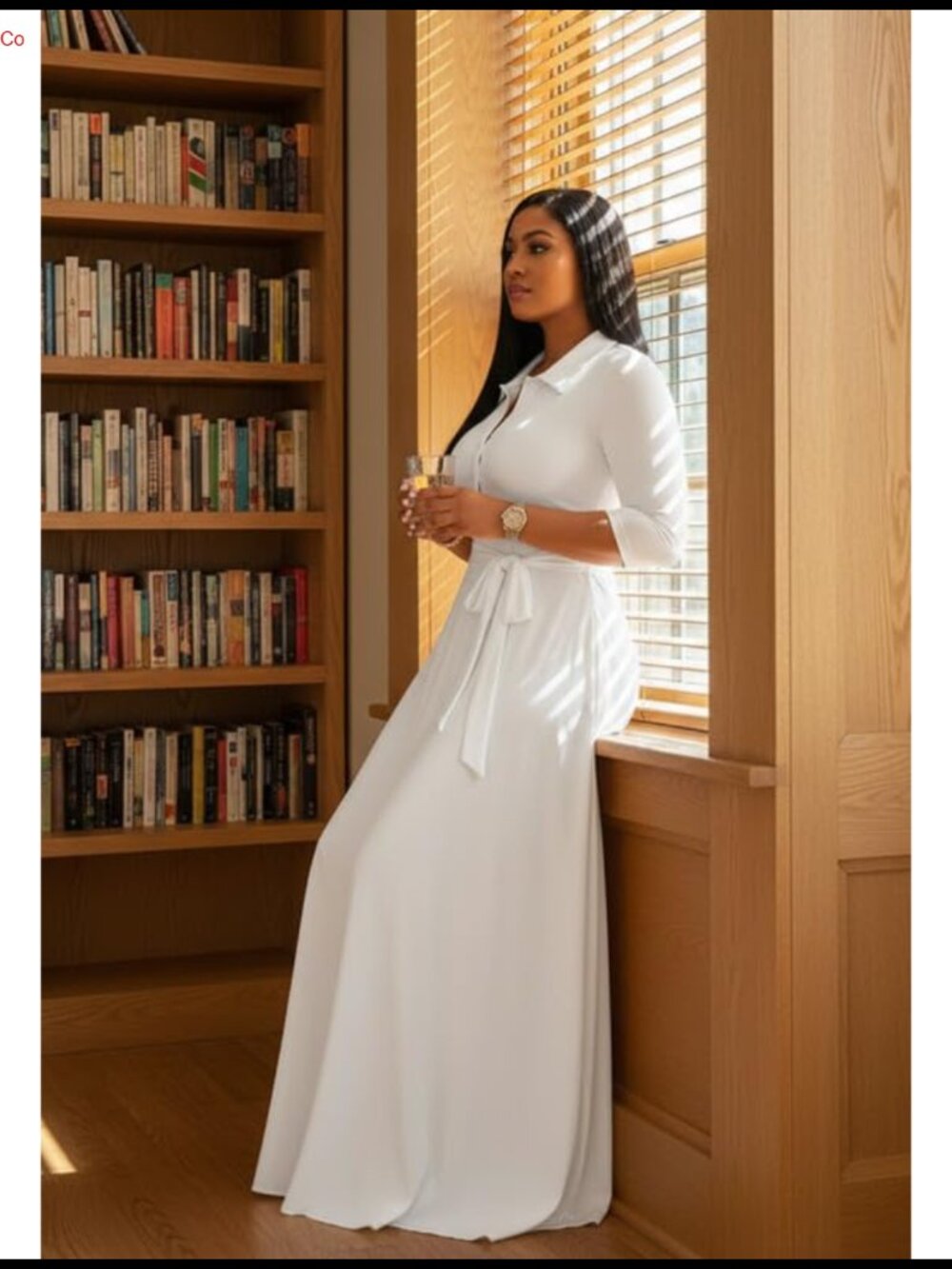 Women Maxi Dress V Neck 3/4 Sleeve Semi Formal Church Dress Pockets - Picture 5 of 6